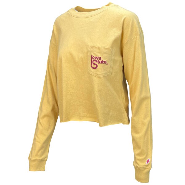 League Women's Vintage Iowa State Gold pocket Cropped Long Sleeve T-Shirt